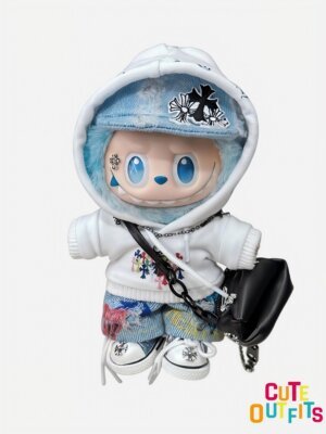 White Knit Suit LABUBU Doll Clothes